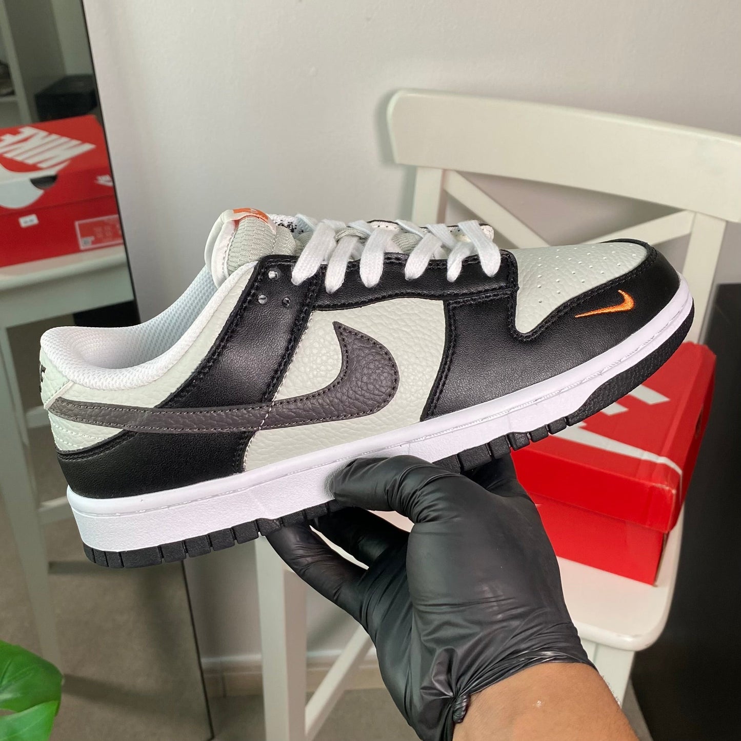 Nike Dunk Low “Black Bright Mandarin Mini Swoosh”
