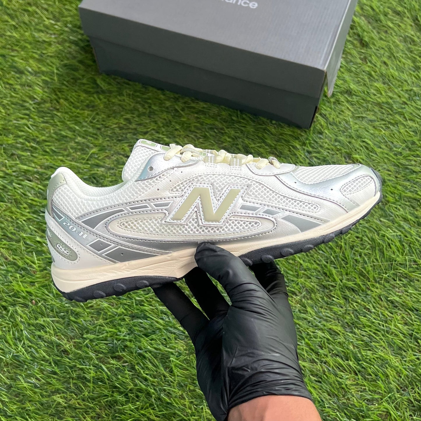 New Balance 204L “Silver Metallic Sage Green”